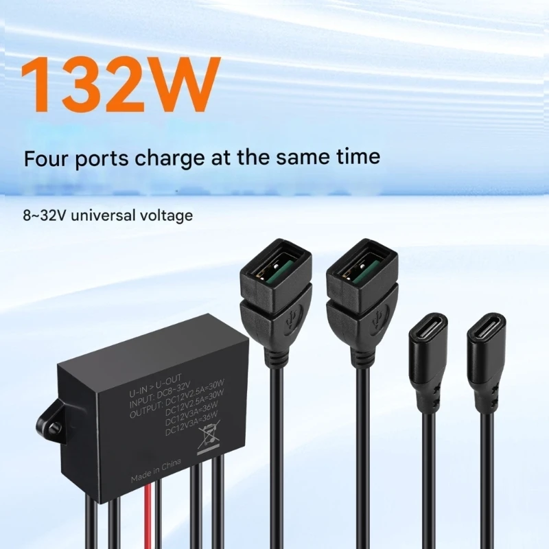 Фото 12 В 24 В в USB-конвертер для зарядки типа C, модуль быстрой зарядки автомобилей №2