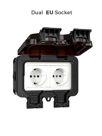 Avoir IP66 prizele cu putere dublă negru negru exterior impermeabil Ieșire electrică rezistentă la praf franceză UE UK Plug universal pentru grădină de acasă