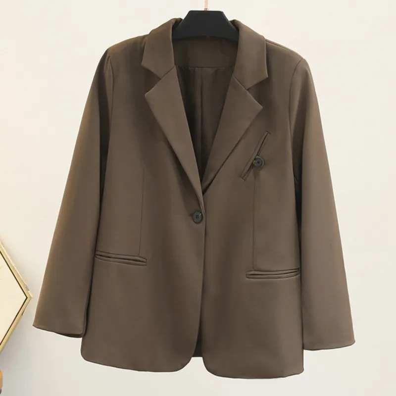 

4XL Plus Size Blazers Jacket Women 2023 Spring Single Button Coat Long Sleeve Commuter Outewear Oversized Curve Clothes