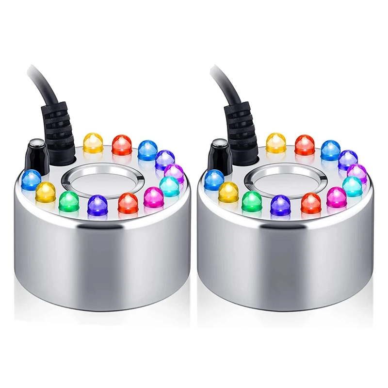 2 Pcs Halloween Ultrasonic Fog Machine Fountain Water Garden Pond Foggers Colorful Lamp Atomizer US Plug