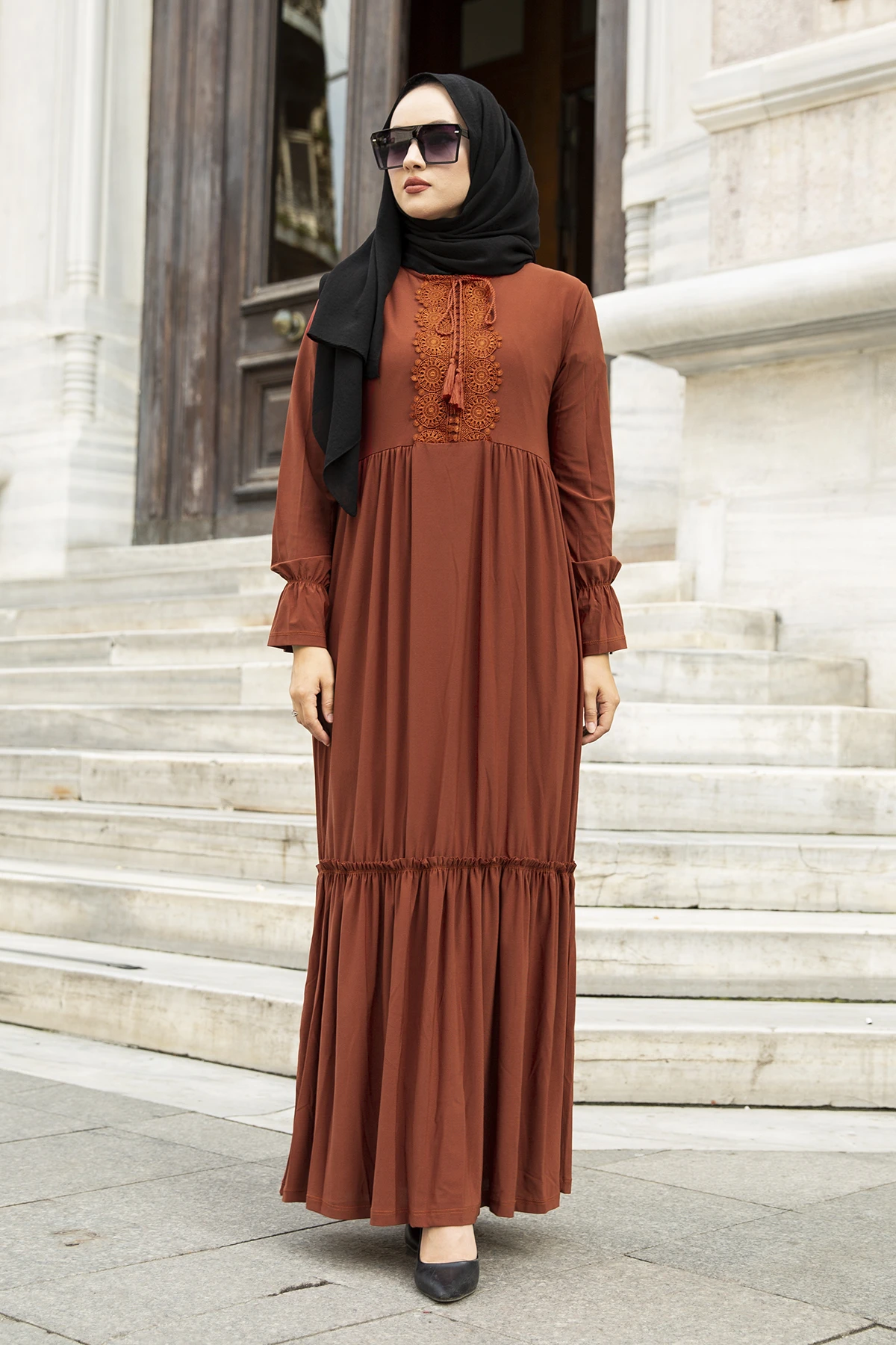 Кружевное платье с оборками, модель сезона осень-зима 2021, женский головной платок, Исламская Турция