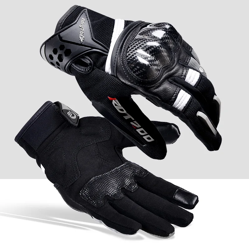 Men Women Gloves Black Genuine Leather Motorbike Road Riding Summer Full Finger Protective Mittens Motorcycle Accessory MCS-57
