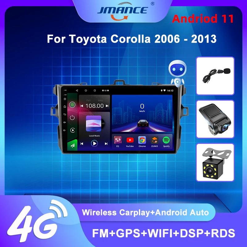 

JMANCE For Toyota Corolla E140/150 2007 2008 2009 2010 2011 2012 2013 Car radio Multimedia Player Android Auto Carplay 2 Din DVD