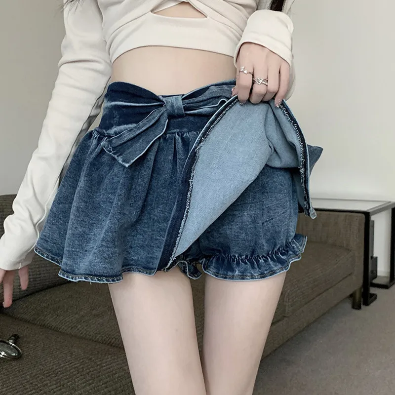 Harajuku Punk Y2K Denim Mini Pleated Skirt Lady Summer High Waist Jeans Shorts Skirts Women Ruffles Fashion Korean Shorts Skirts