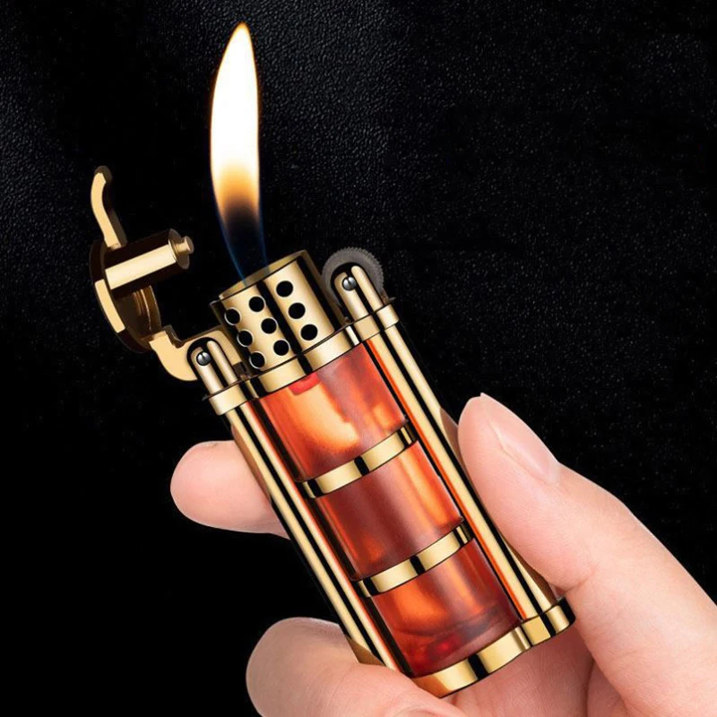 

Retro Gasoline Lighter Grinding Wheel Free Fire Flint Cigarette Kerosene Windproof Lighter Gadgets For Men Transparent Fuel Tank