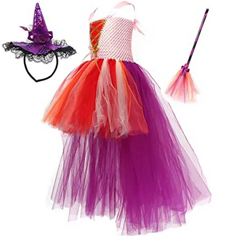 

Witch Costume For Girls Pink Witch Cosplay Outfit Skirt With Broom Breathable And Comfortable For Performance Carnival