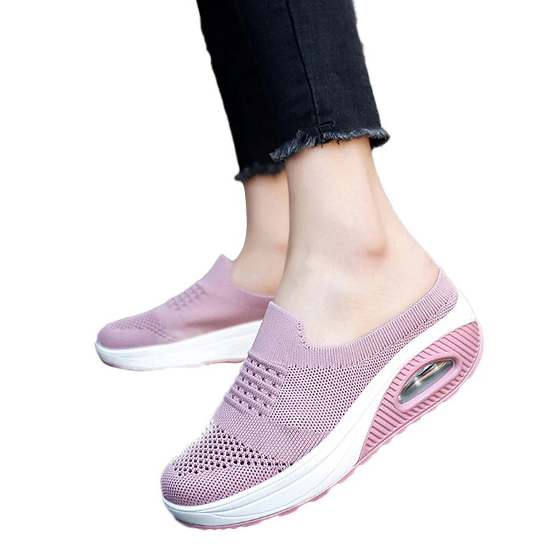 

DAFENP Summer Flat Platform Casual Breathable Mesh Slip On Women Shoes Half Slippers Air Cushion Comfortable Flats Ladies