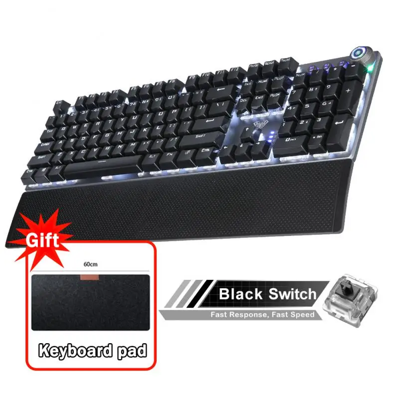 Механическая игровая клавиатура RYRA F2088 с защитой от фиктивных нажатий и 104 клавишами, черная, коричневая, переключаемая проводная клавиатура с смешанной подсветкой для игрового ноутбука и ПК