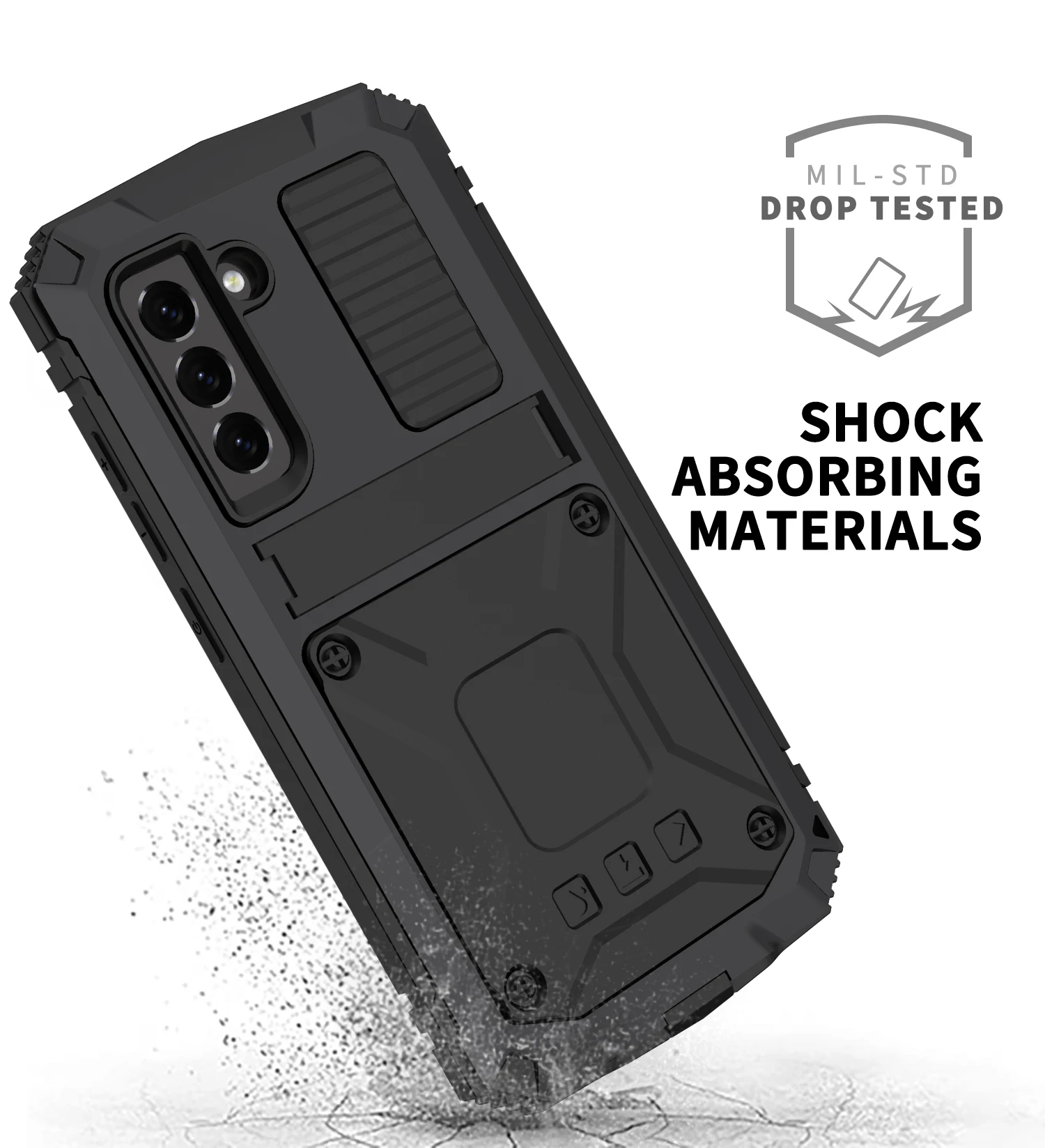 R-just Heavy Duty Armor Phone Case For Samsung Galaxy S21 S20 Plus Fe Metal Aluminum Protective Case & Kickstand Note 20 Ultra