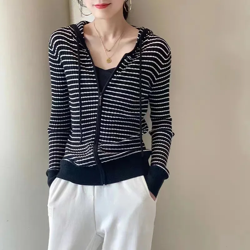 Новинка 2024 женская толстовка с капюшоном кардиган свободная вязаная верхняя