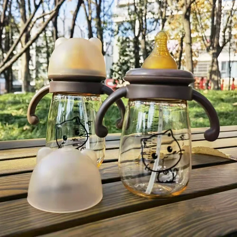 

300ml PPSU Portable Double Handle Infant Drop-proof Baby Wide-caliber Milk Bottle with Straw Handle Newborn Baby Feeding Bottle