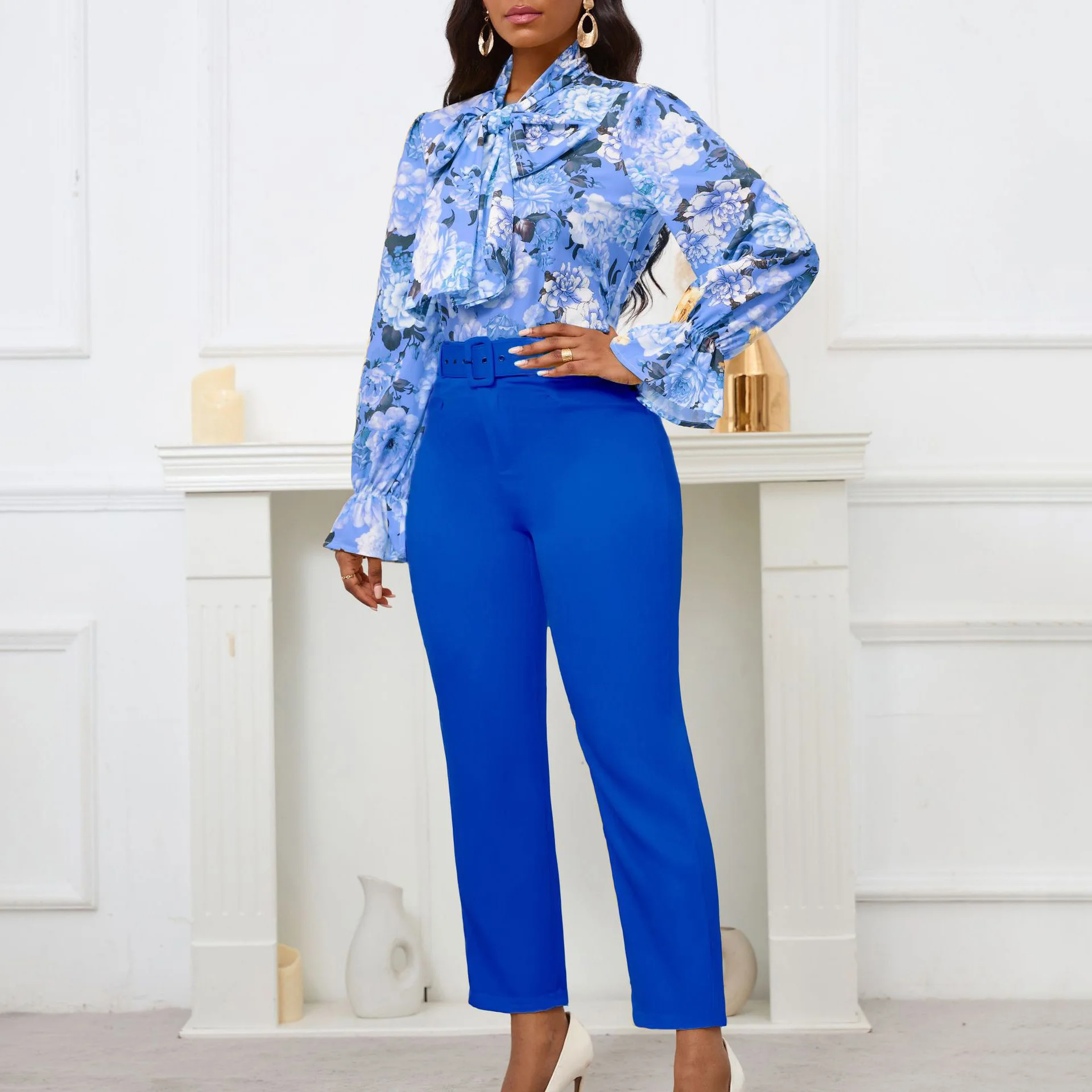 Женская Блузка Из Двух Предметов С Принтом Длинным Рукавом Воротником Питер Пэн