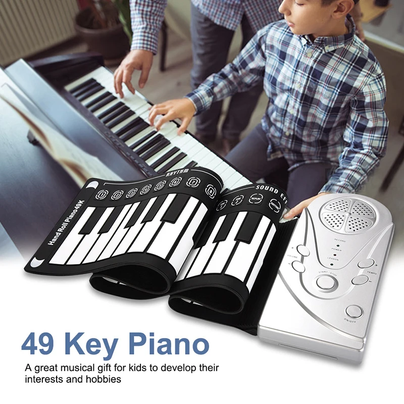 

Portable 49-Key Flexible Silicone Roll Up Piano Folding Electronic Keyboard for Children Student Early Learning Education