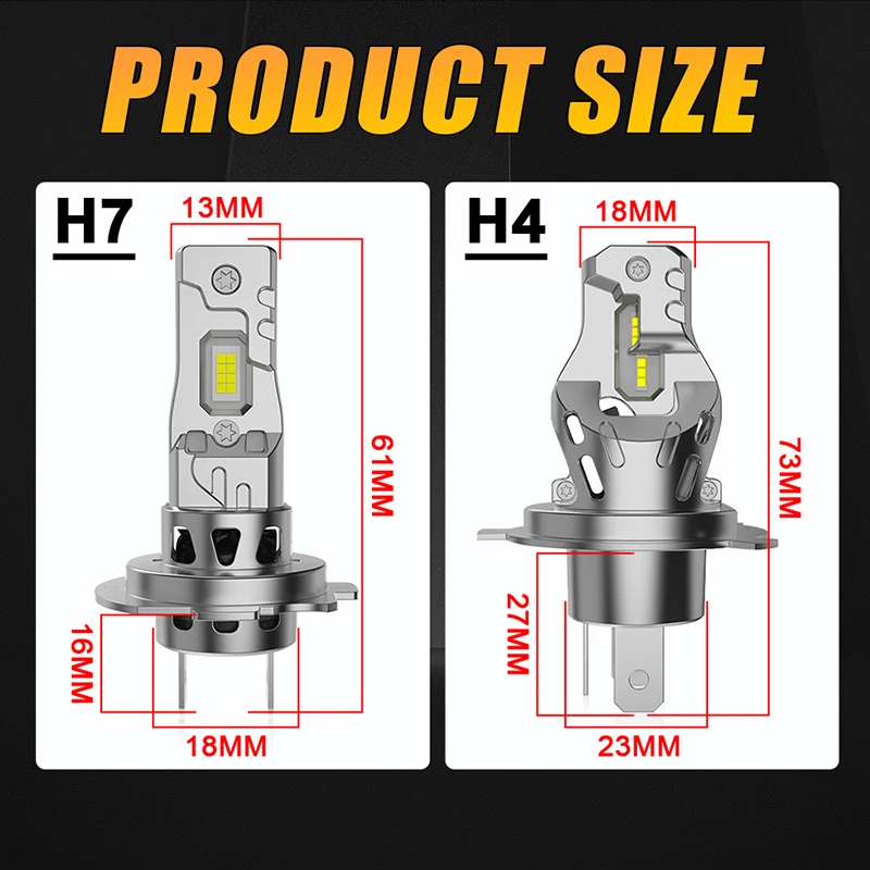 2x H4 Светодиодная лампочка 1: 1 Мини - размер Canbus Автомобильная фаровая 1000W 100000LM 8035 CSP