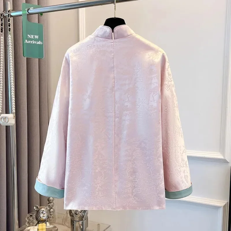 Женский жаккардовый пуховик на пуговицах китайский стиль