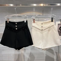 2022 summer new suit shorts rhinestone petal buckle pearl tassel elegants lady short shorts women slim high waist shorts femme