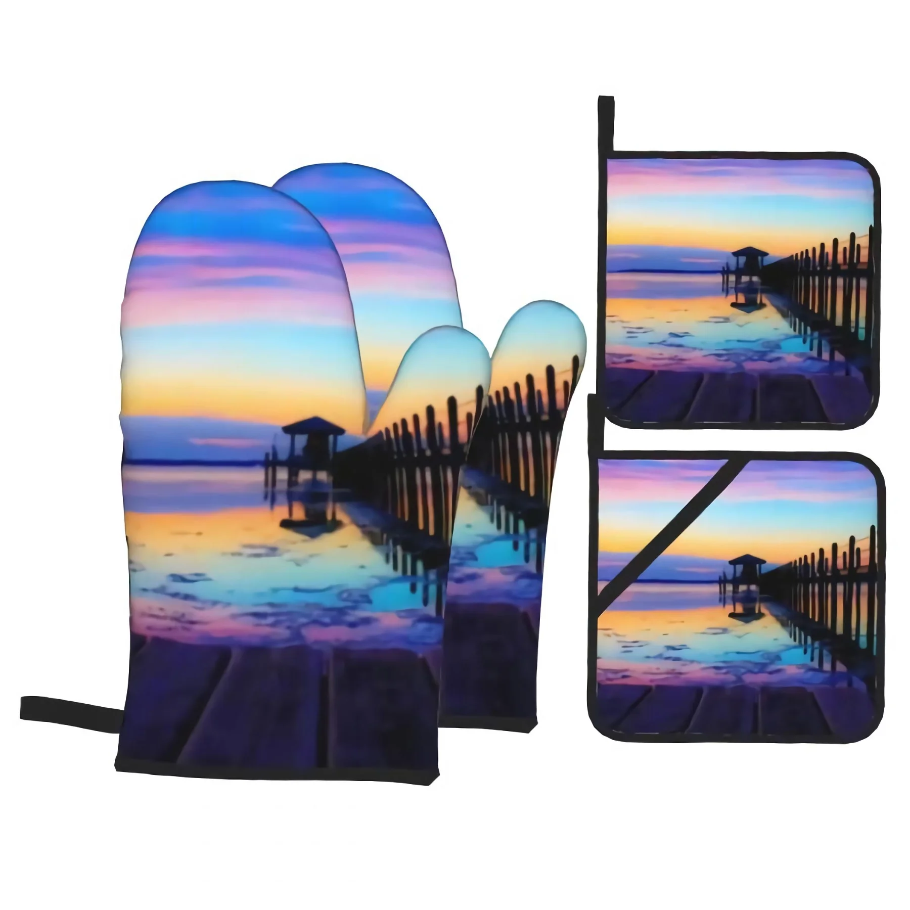 

Oven Mitts and Pot Holders Set Amazing Beach Kitchen Mittens with Potholders Surface for Baking Cooking BBQ