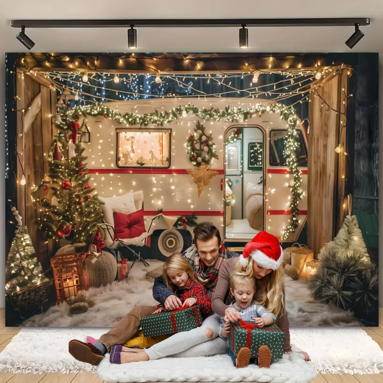 Зимний Снежный фон для фотосъемки с изображением автобуса туристический лес