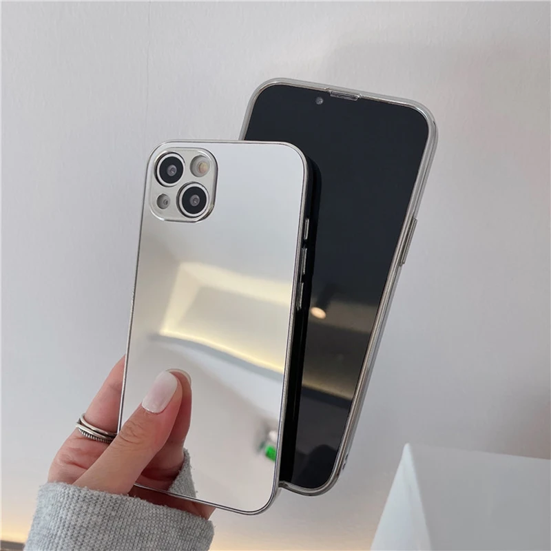 Electroplated Mirror Phone Case For Iphone 14 11 12 13 Pro Max Full Cover Solid Color For Iphone X Xs Xr 7 8 Plus Anti-Drop Case