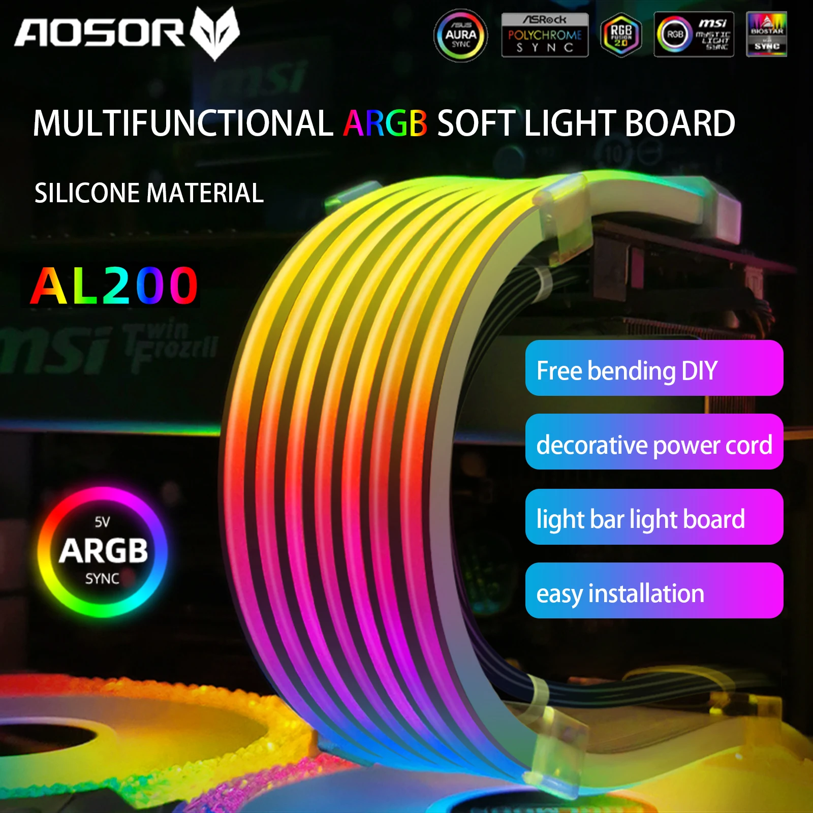 

COOLMOON AOSOR AL200 гибкая лента для подсветки ПК, 5 В