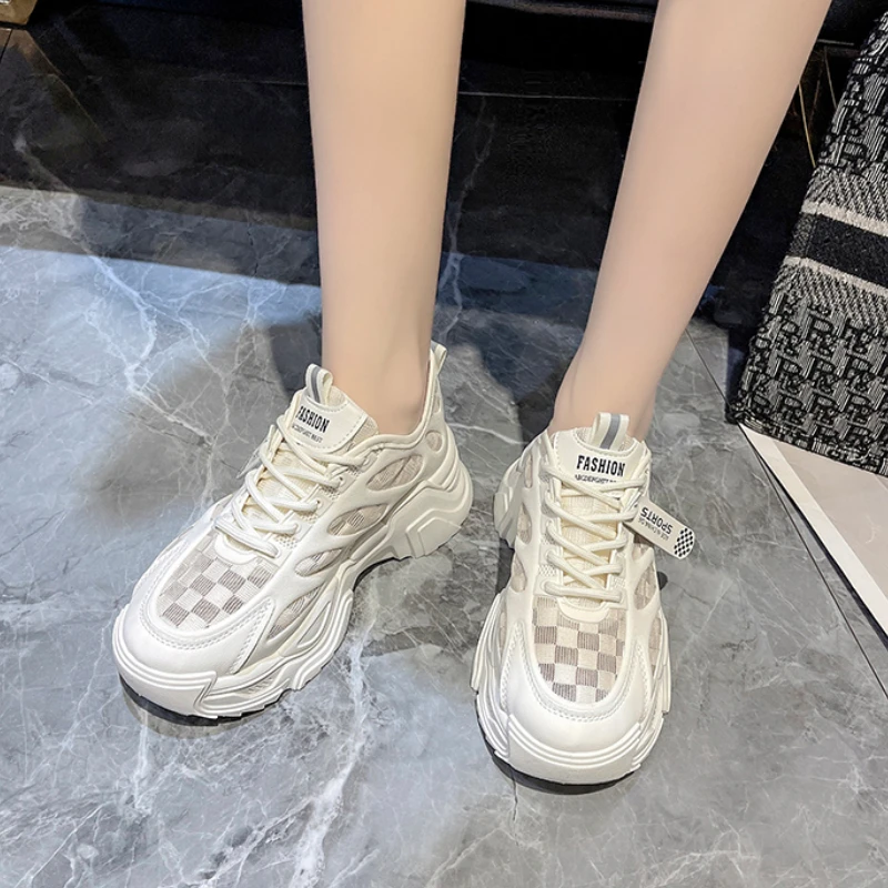

2023 Brand Shoes Female Grid Solid Women's Vulcanize Shoes Outdoor Women Sneakers Lace Up Round Head Sneakers Women Zapatillas