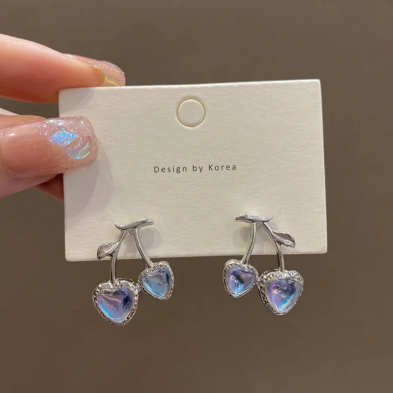 

Korean Version Sweet and Cool Blue Cherry Earrings Women's Small Design Earrings 2023 New Fashion Cool Ear Accessories Wholesale