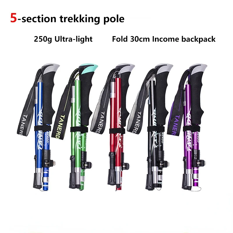

5-Section Outdoor Fold Trekking Pole Camping Portable Walking Hiking Stick For Nordic Elderly Telescopic Club Easy Put Into Bag