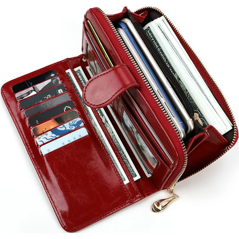 

Women Long Wallets Pu Leather Card Holder Oil Wax Fashion Zipper Purses 12 Colors Clutch Bag женский кошелек