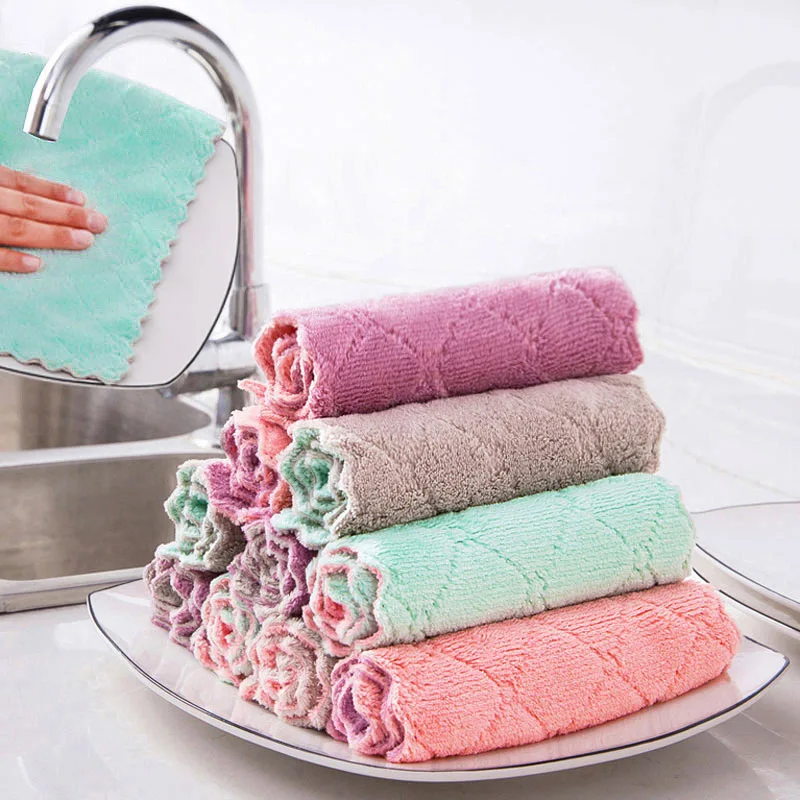 

Thickened Coral Velvet Dishcloth Absorbent Rag Household Wiping Table Wiping Dish Towel Wiping Hand Cleaning Scouring Pad