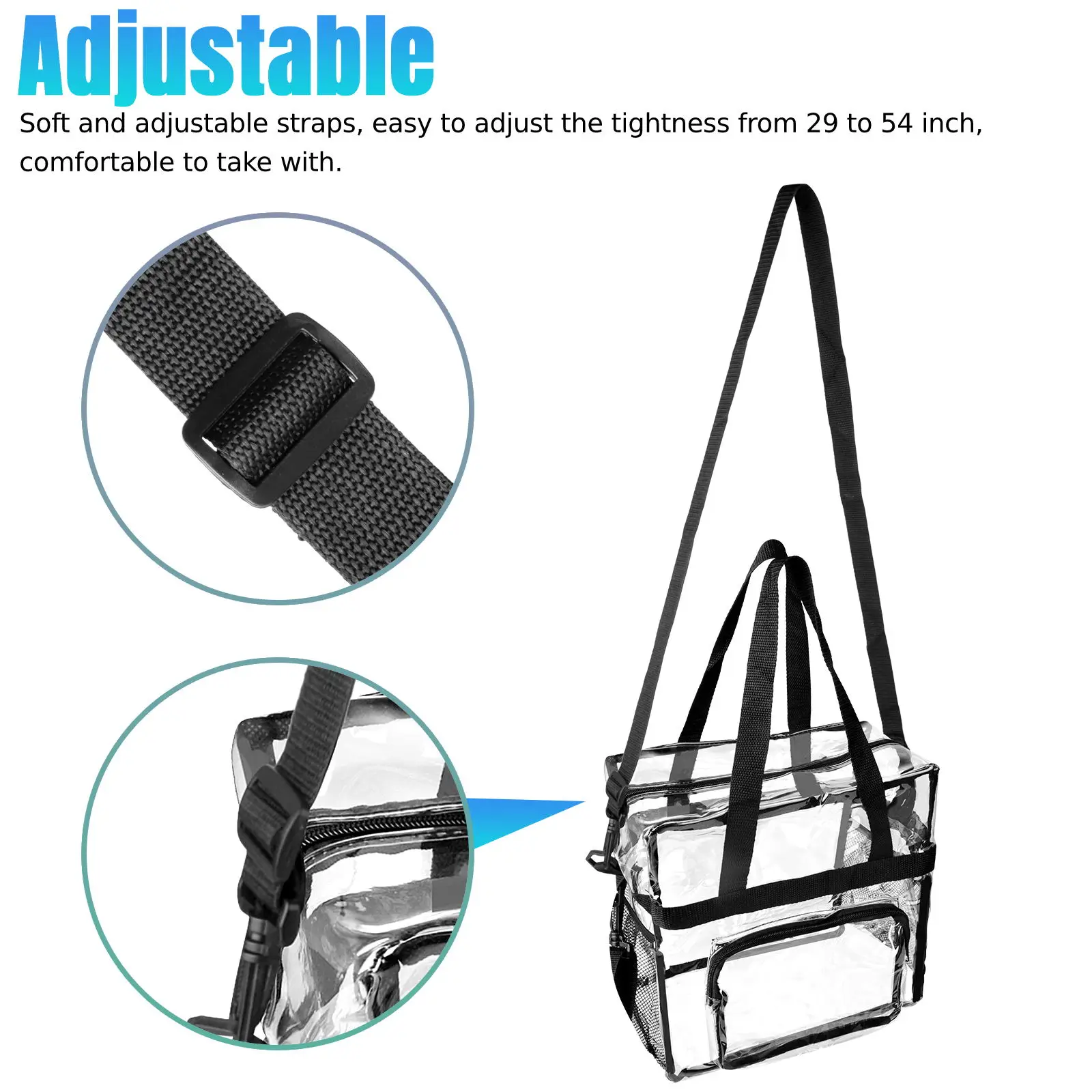 Clear Tote Bag, Clear Bag for Stadium, Clear Plastic Crossbody Bag with Adjustable Strap, Waterproof Messenger Handbag, Travel a