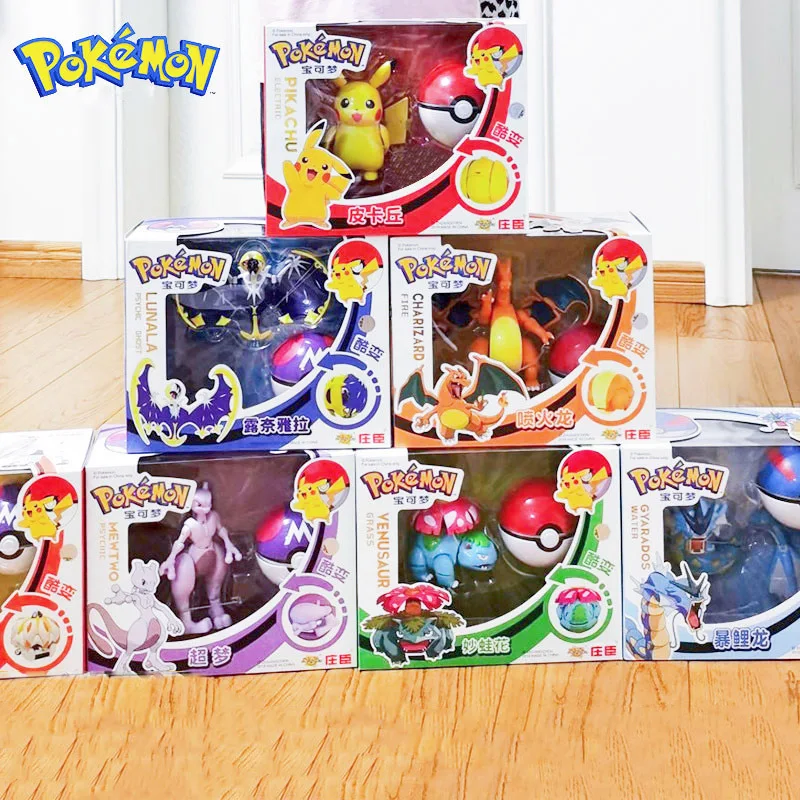 

Pokemon Anime Figures Poke Ball Set Pikachu Lucario Pocket Monsters Mewtwo Charizard Greninja Eevee Model Toys Birthday Gifts