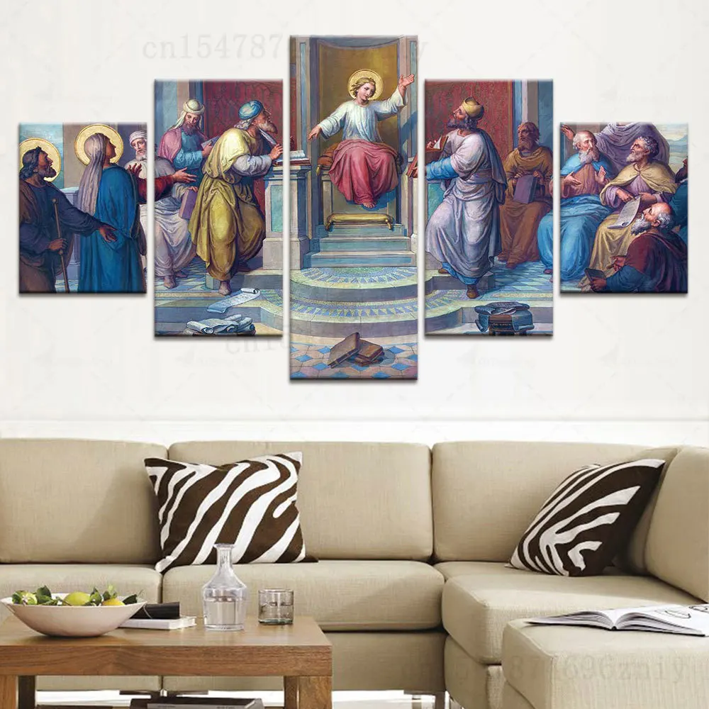 

5 панелей, печатные холсты с изображением Иисуса Христа, современные картины, домашний декор, настенное искусство, модульный плакат, HD печат...