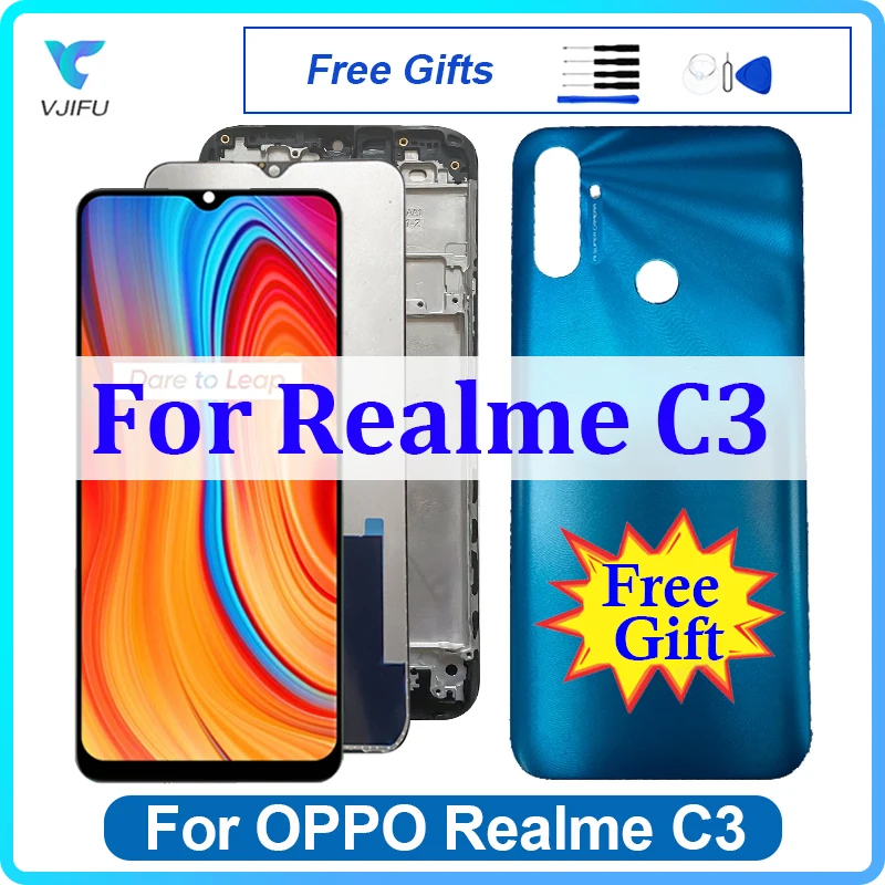 Оригинальный экран 6,5 дюйма для OPPO Realme C3, ЖК-дисплей RMX2027 RMX2021 RMX2020, сенсорный дигитайзер в сборе, Замена с рамкой