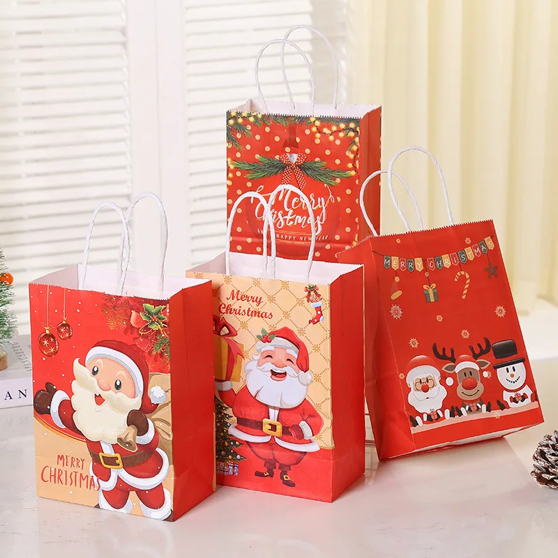 

Рождественские подарочные пакеты, мультяшный Санта-Клаус, снежинка, точечная полоса, рождественская елка, конфеты, печенье, бумажный пакет ...