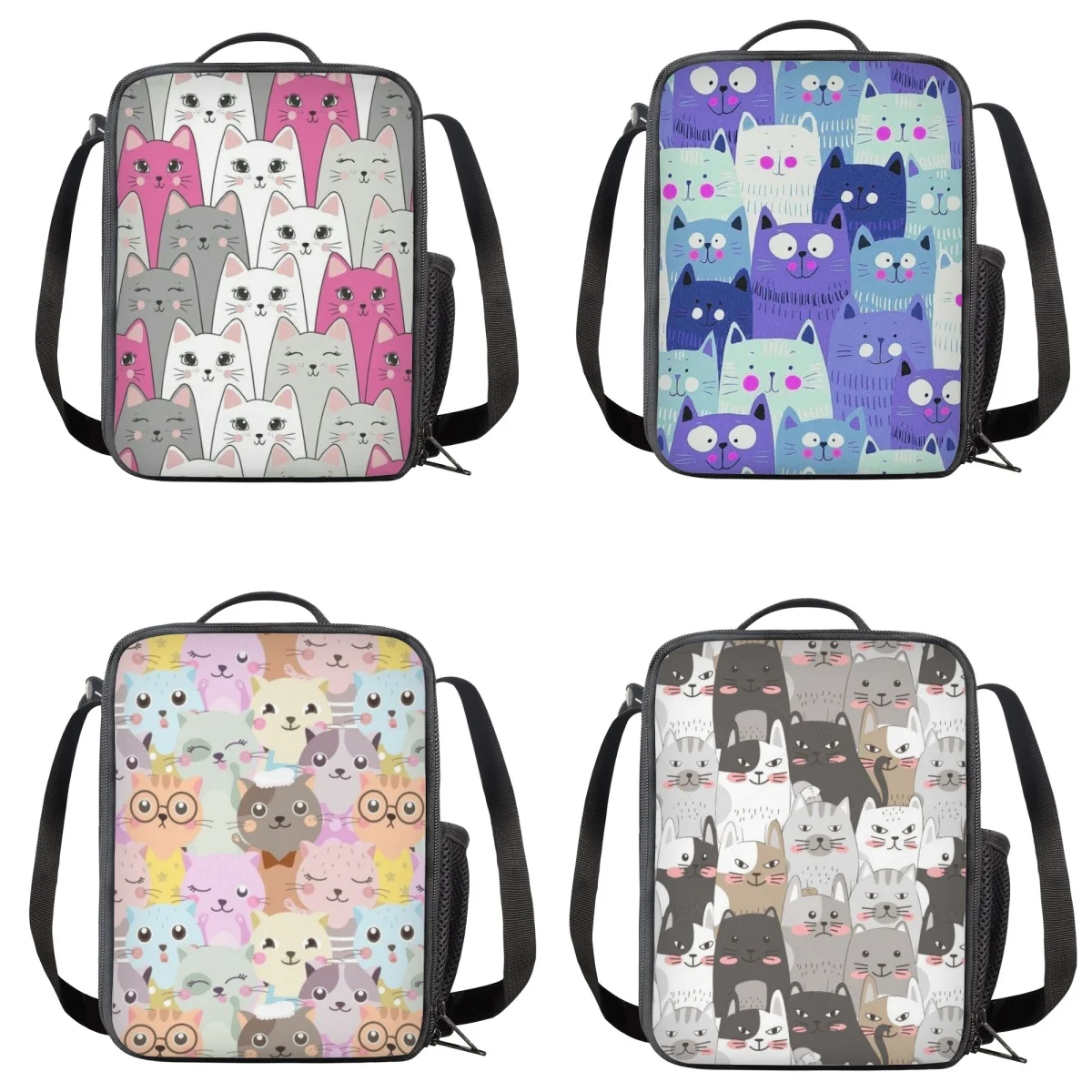 

Cartoon Cats Cute Portable Lunch Bag for Kids Reusable Insulated Lunch Box Animal Pattern Children Lunchbag with Shoulder Strap