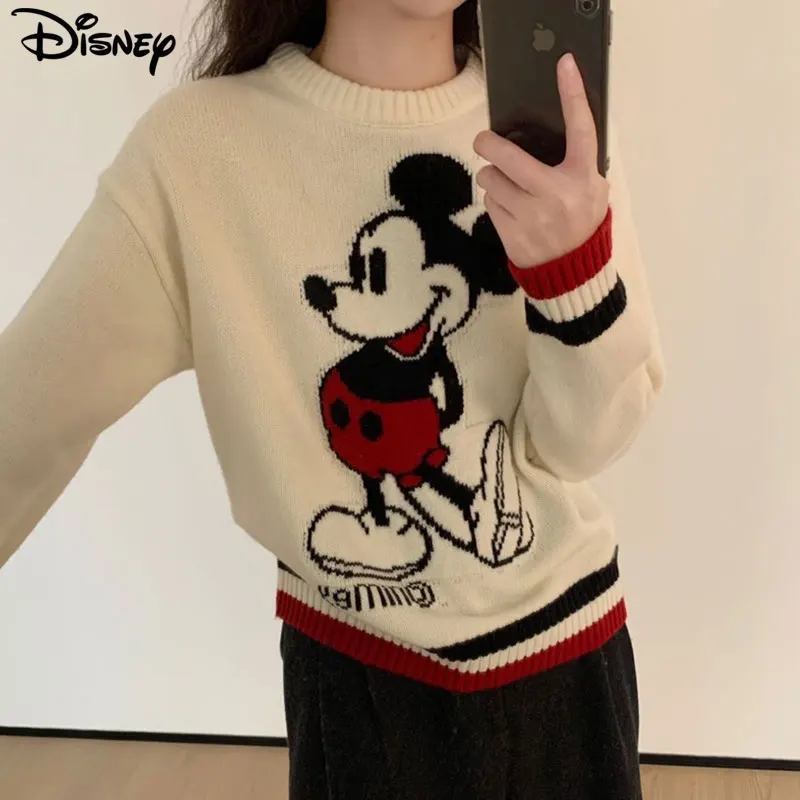 Новое поступление от Disney: модные повседневные хлопковые свитера в полоску с Микки Маусом, осенне-зимние толстые плюшевые свитера с круглым вырезом (art.: 3920d93be07bb) - 3920d93be07bb