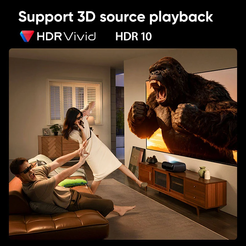 Фото Лазерный проектор JMGO O3 Ultra 4K с короткофокусным объективом, высокой яркостью 4000 ISO, для домашнего кинотеатра, с объемным звуком Dolby, умный проектор №5