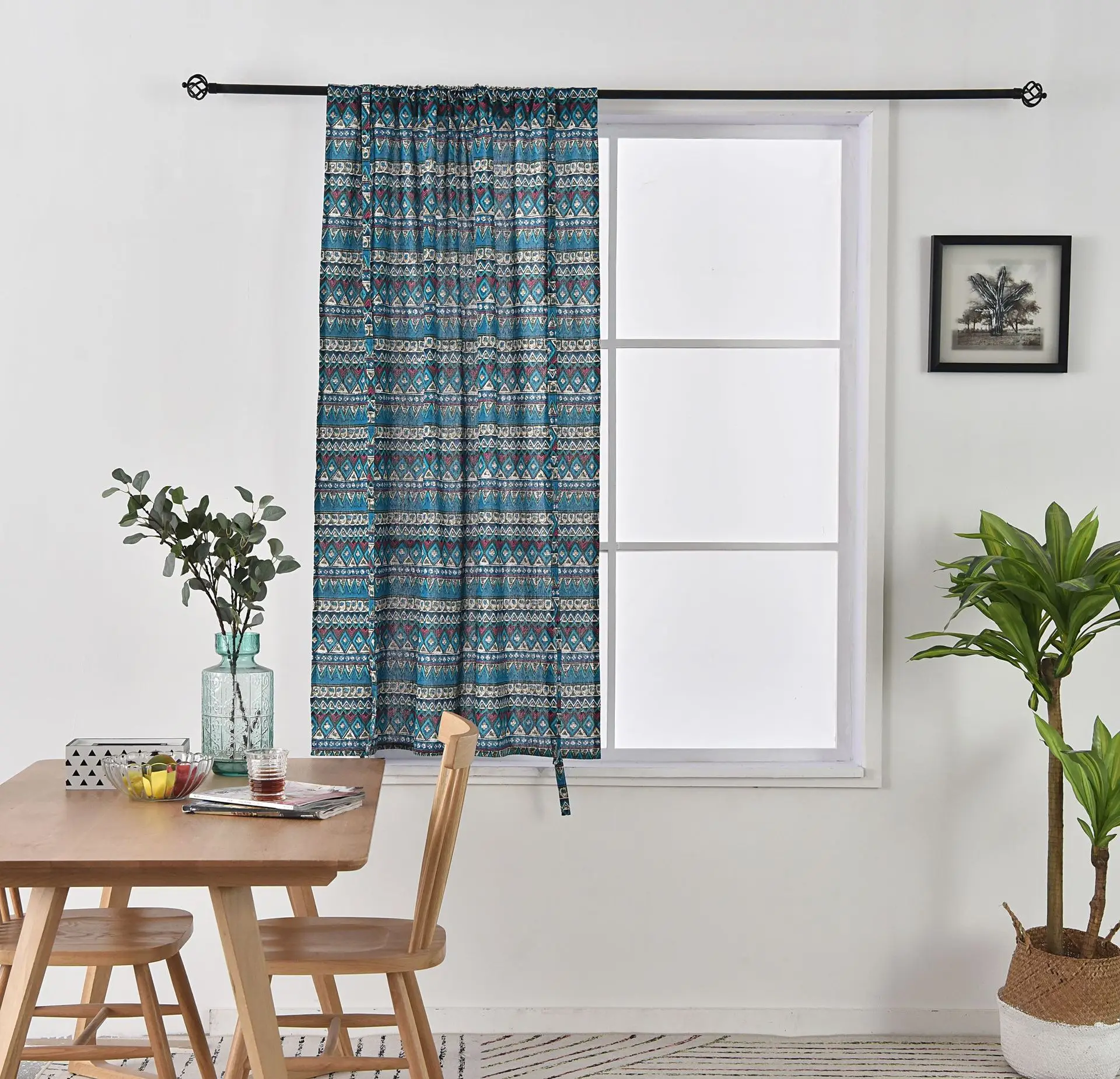 Штора из хлопка и льна с геометрическим принтом в средиземноморском стиле |