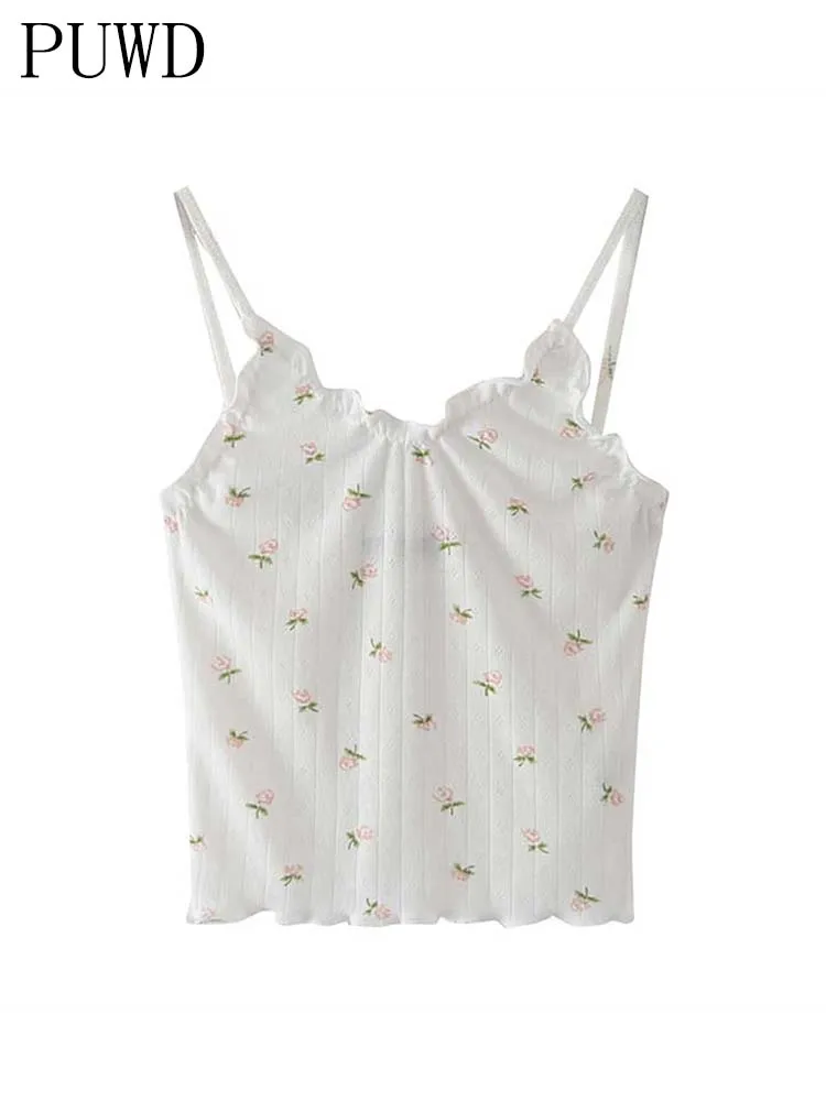 Женский хлопковый укороченный топ без рукавов, с цветочным принтом