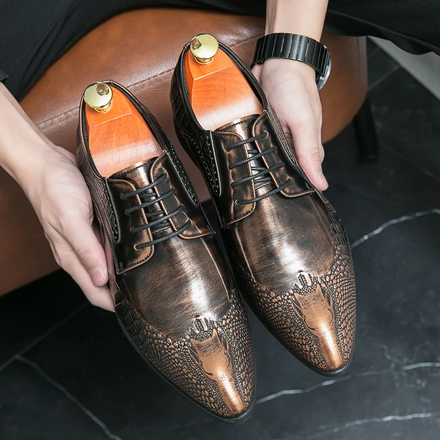 New Brown Derby Shoes for Men Pointed Toe Lace-up Black Gold Men's Formal Shoes Handmade Business Size 38-46 4
