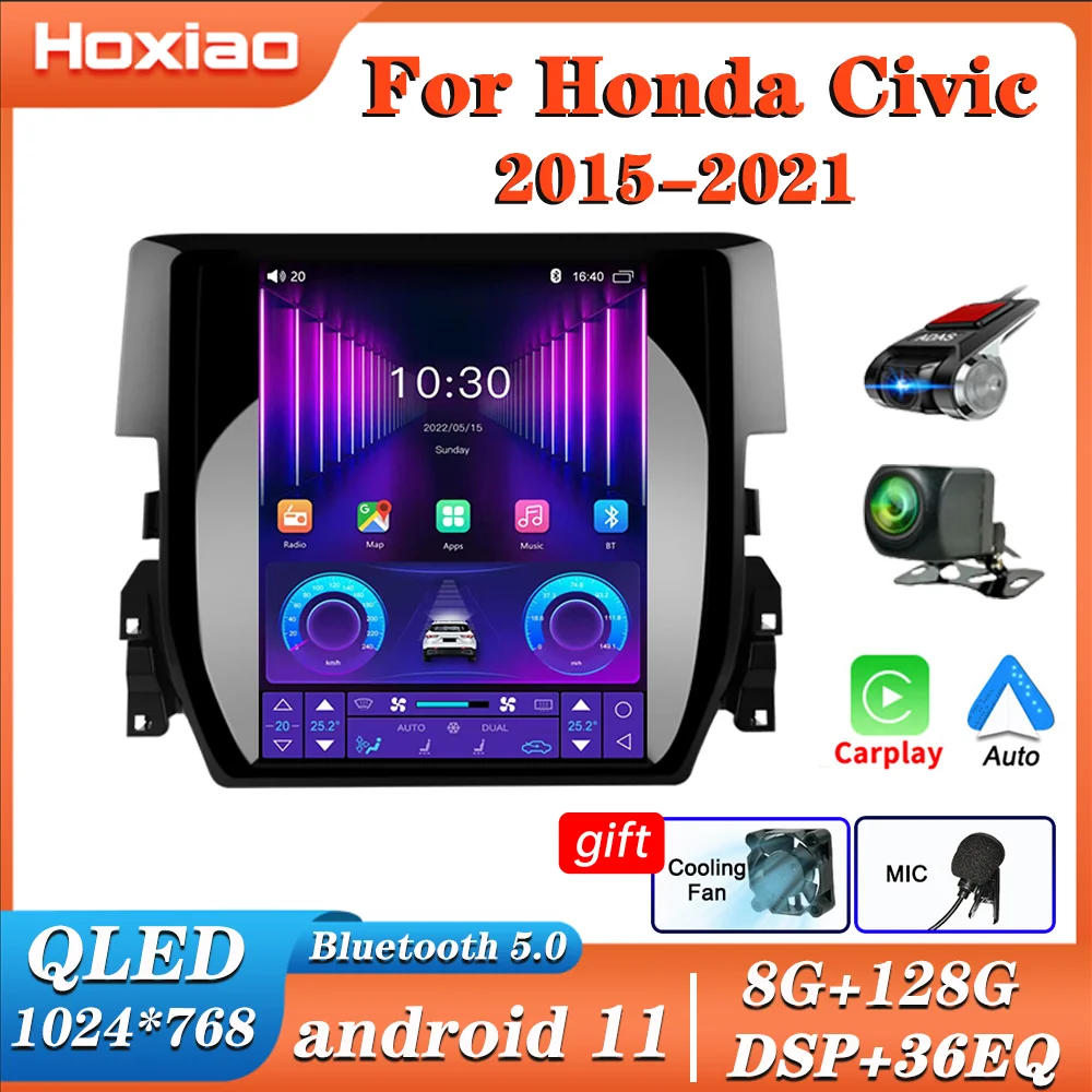Автомобильный радиоприемник Android 11 для Honda Civic 2015 2016 2017 2018 - 2021 Multimeda плеер Bluetooth
