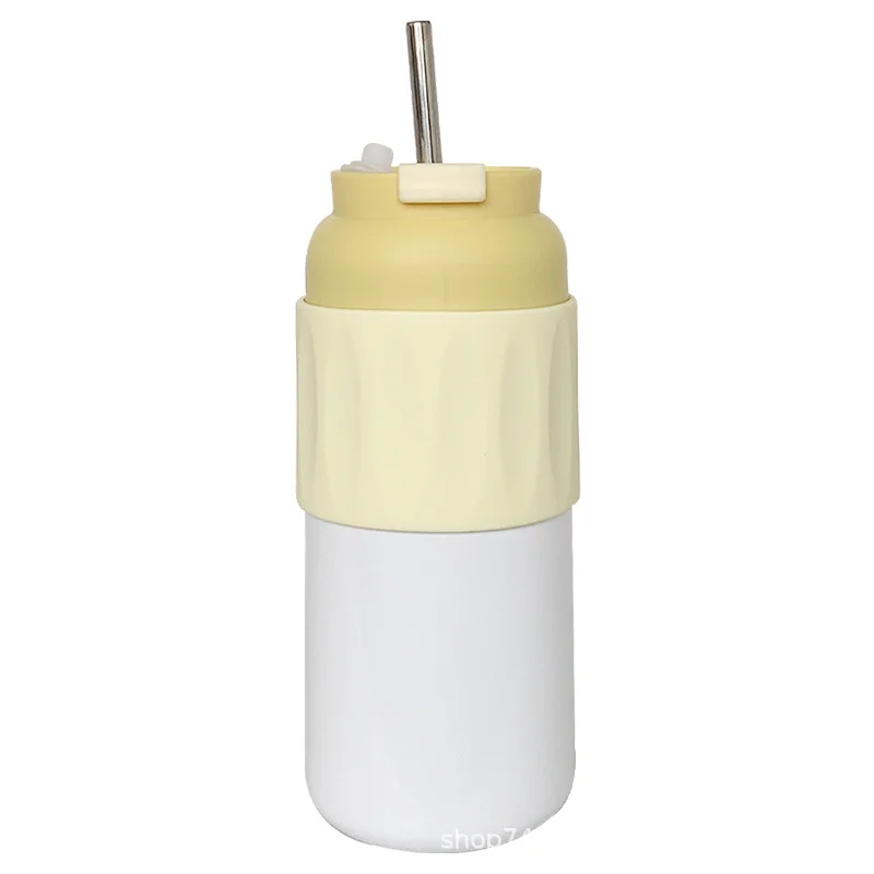 

Simple Insulation Water Cup Girls High Appearance Horizontal Straw Double Drinking Cup Student Portable Stainless Steel Cup