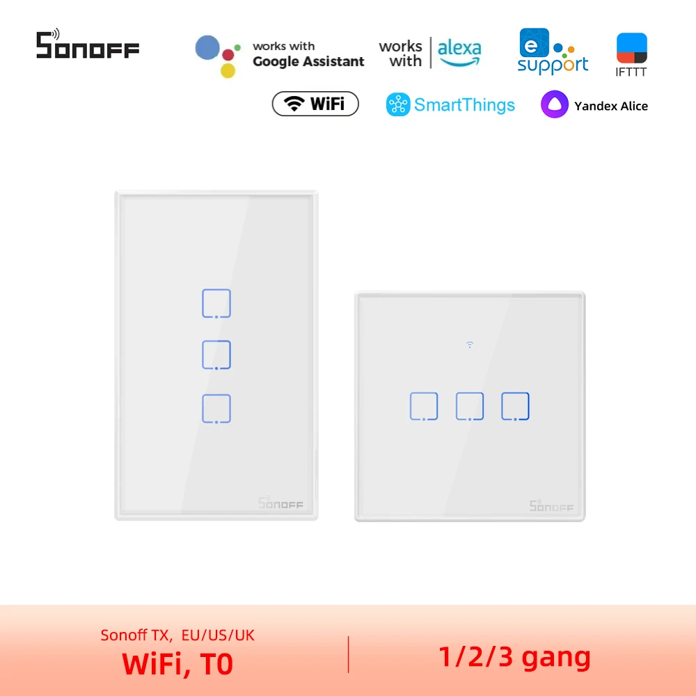 

SONOFF TX WiFi Smart Switches T0 EU US 1/2/3 Gang Touch Switch Work With Alexa Smartthings Yandex Alice Ewelink Google Ifttt