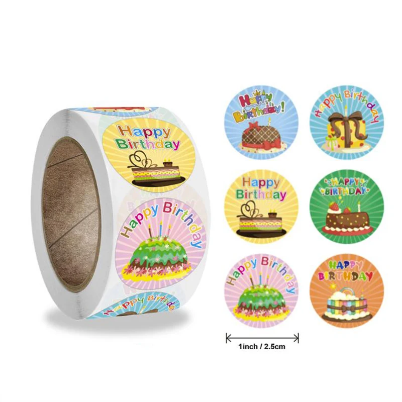 

500PCS Birthday Cake Thank You Stickers Labels Round Paper Sticky Sticker Decoration Scrapbook Sealing Stationery Supplies