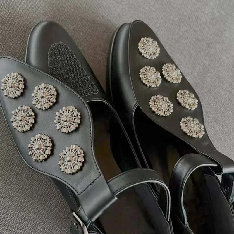 Pointed Toe Retro Leather Shoes Lady 2023 Metal Decor Spring Japanese Girl Style Mary Jane Shoes Fashion Buckle Flat Sandals 40
