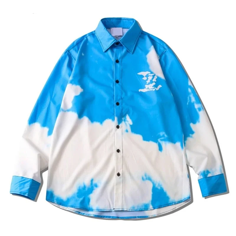 

Camisa Masculina 2022 Tie Dye Long Sleeved Shirt Men Turn-down Collar Men's Shirts Street Fashion Shirts for Men