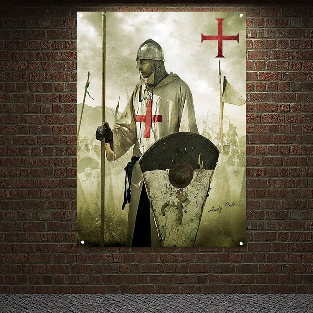 Christ Crusades Warrior Flag Vintage Wall Decor Banner Tapestry Knights Templar Wall Art Posters and Prints Canvas Painting