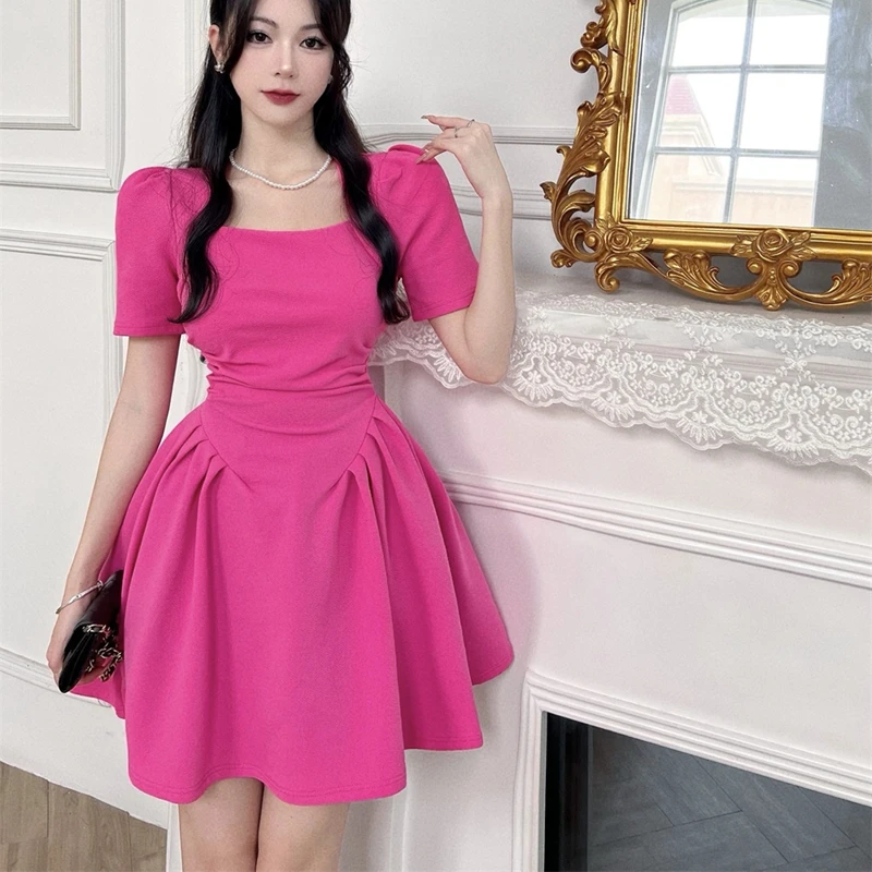 

New Summer Women Short Sleeve Party Dress Slim Sexy Draped Slim Waist Mini Dress Casual Solid Dress Elegant Simple Office Dress