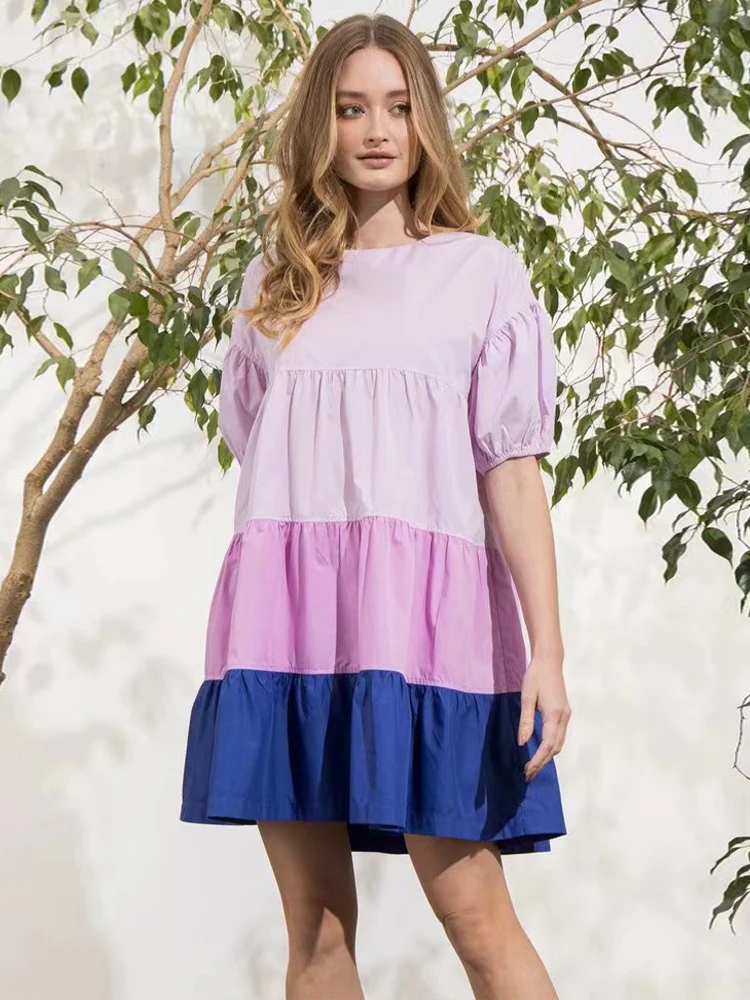 

Платье женское Плиссированное с круглым вырезом и коротким рукавом