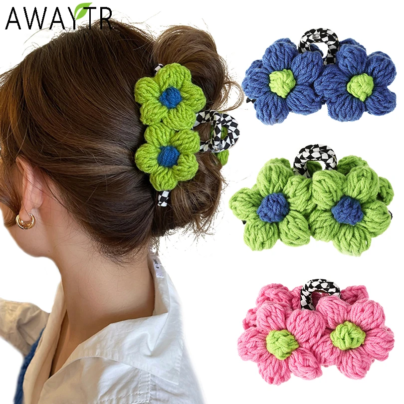 

Когти для волос на осень и зиму цветные Плюшевые Цветочные заколки для волос большой хвост трикотажный Краб Аксессуары для девочек